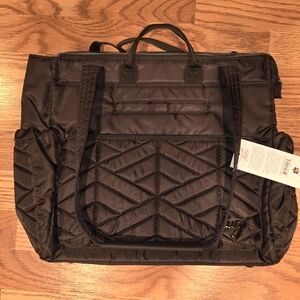Black Quilted Backpack with Geometric Design